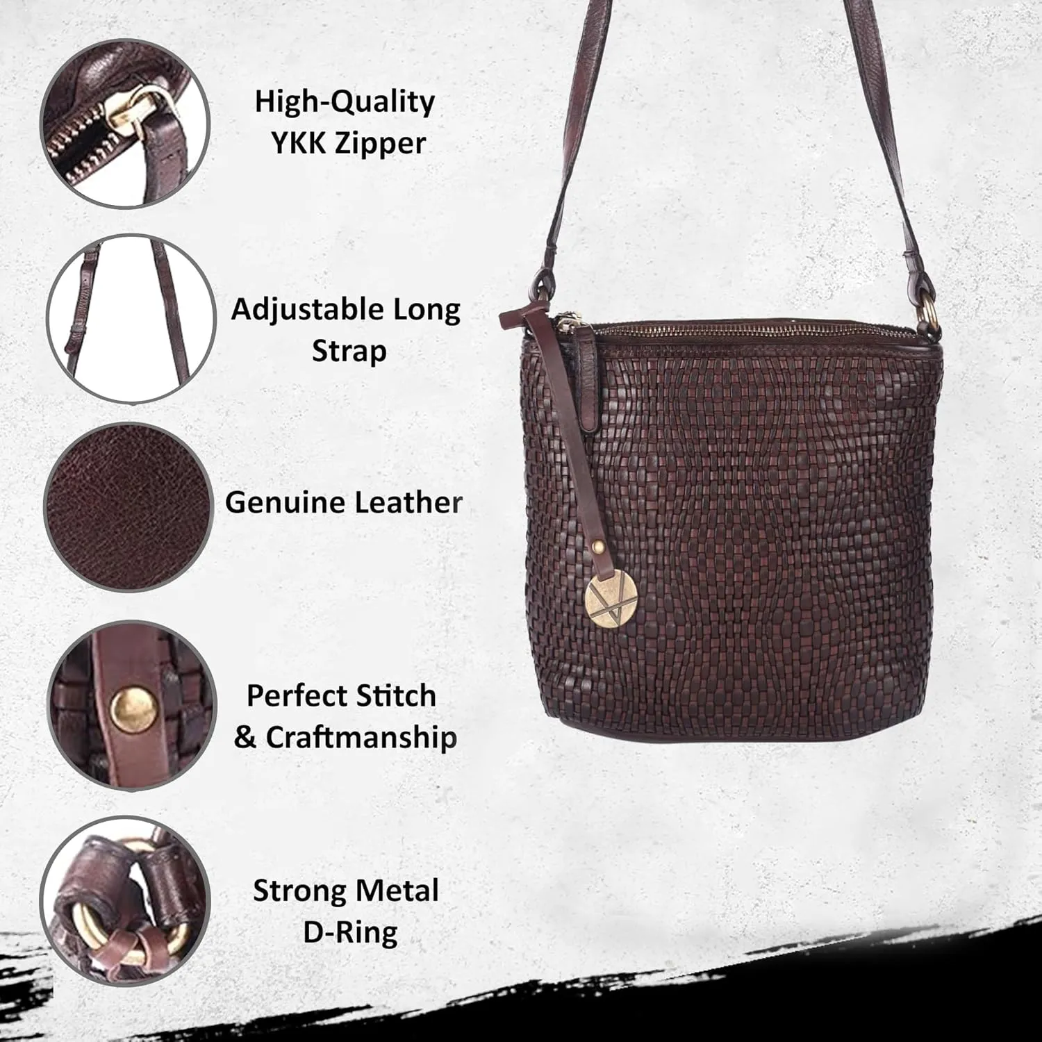 Genuine Leather Crossbody Sling Bag for Women - Trendy Casual Office Bag with Adjustable Strap