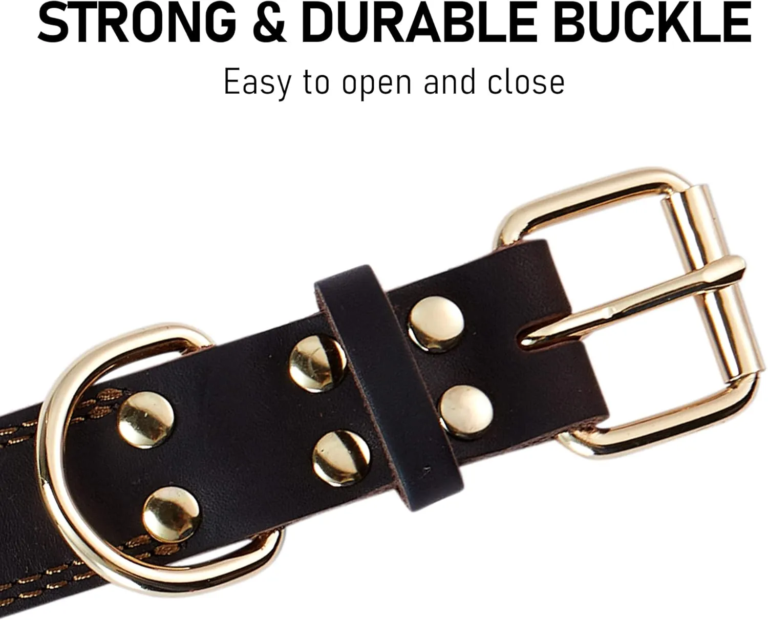 Genuine Leather Dog Collar, Heavy Duty Wide Dog Collar for Small,Medium, Large and Extra Large Dog (L: 1.2" Wide for 17"-23" Neck, Dual Stitch - Brown)