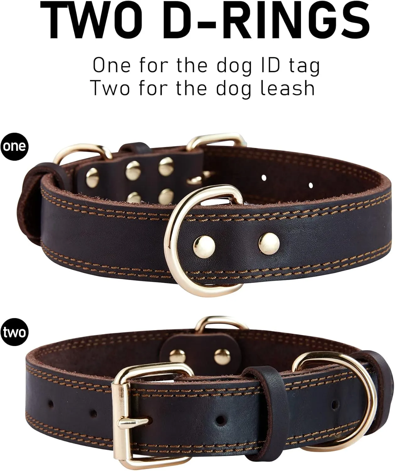Genuine Leather Dog Collar, Heavy Duty Wide Dog Collar for Small,Medium, Large and Extra Large Dog (L: 1.2" Wide for 17"-23" Neck, Dual Stitch - Brown)