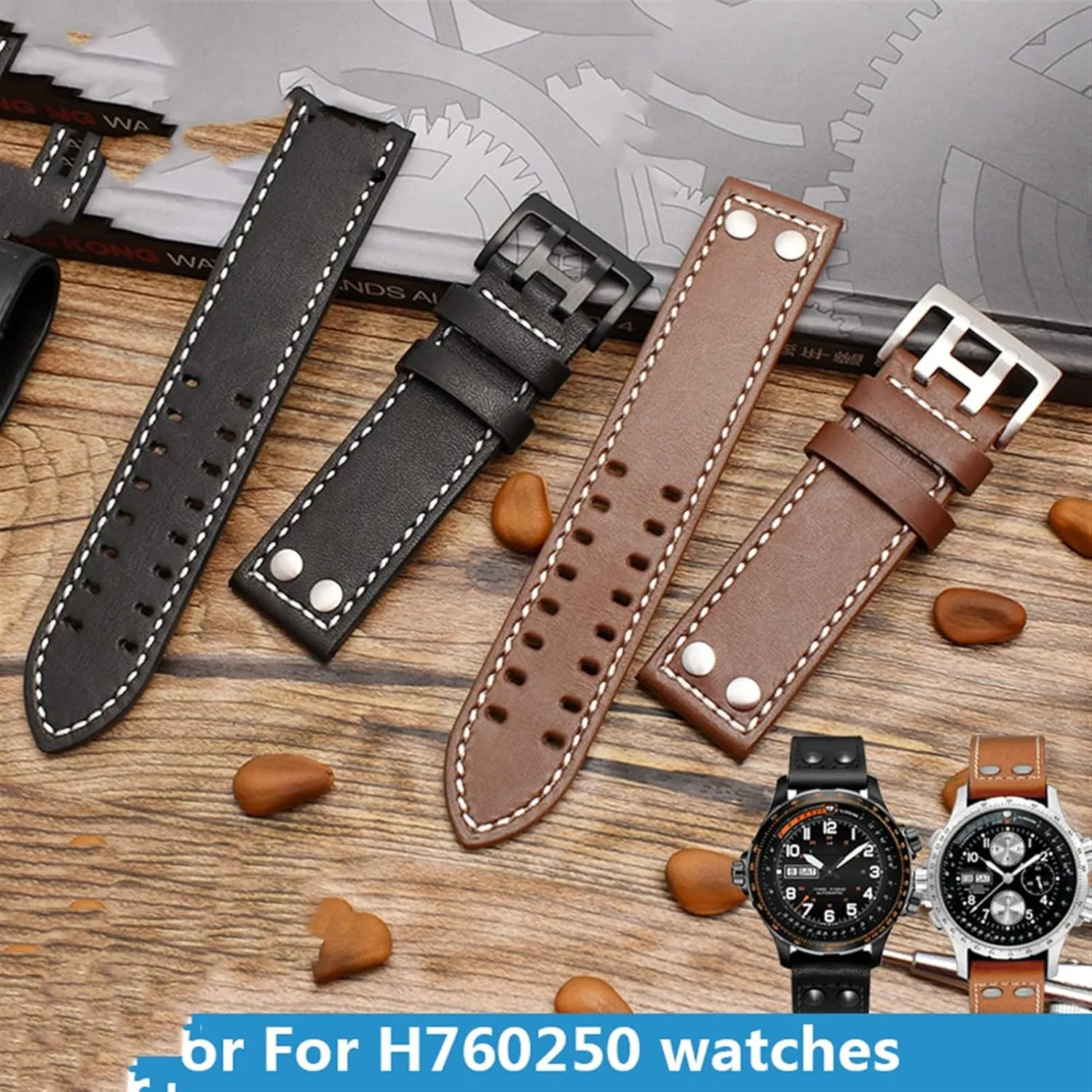Genuine Leather Watchband For HAMILTON H760250 H77616533 Wristband Brand Watch Straps 20mm 22mm With Button Clasp