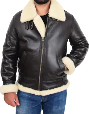 Genuine Sheepskin Flying Jacket For Men B3 Bomber Aviator Pilots Shearling Coat Thunder