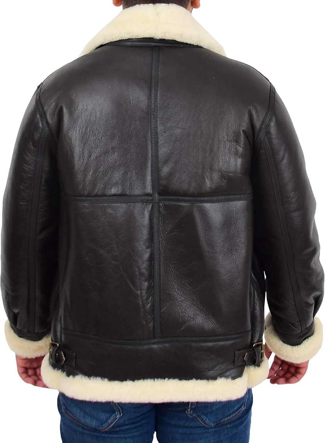 Genuine Sheepskin Flying Jacket For Men B3 Bomber Aviator Pilots Shearling Coat Thunder