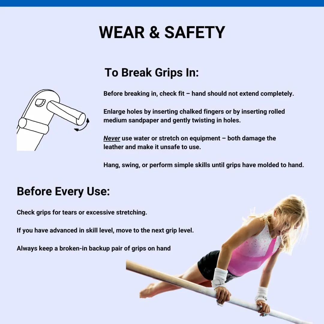 Gibson Athletic Just Right Uneven Bar Gymnastics Grips for Girls - Narrow Fit Leather Hand Grips for Gymnastics Bars - Gymnastics Equipment & Accessories, Made in USA