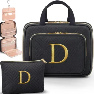 Gifts for Women, Initial Toiletry Makeup Bag Hanging Cosmetic Organizer with Embroidery Letter Personalized Nurse Teacher Appreciation Gift Birthday Mothers Day Gifts for Mom Sister Wife Friend Auntie