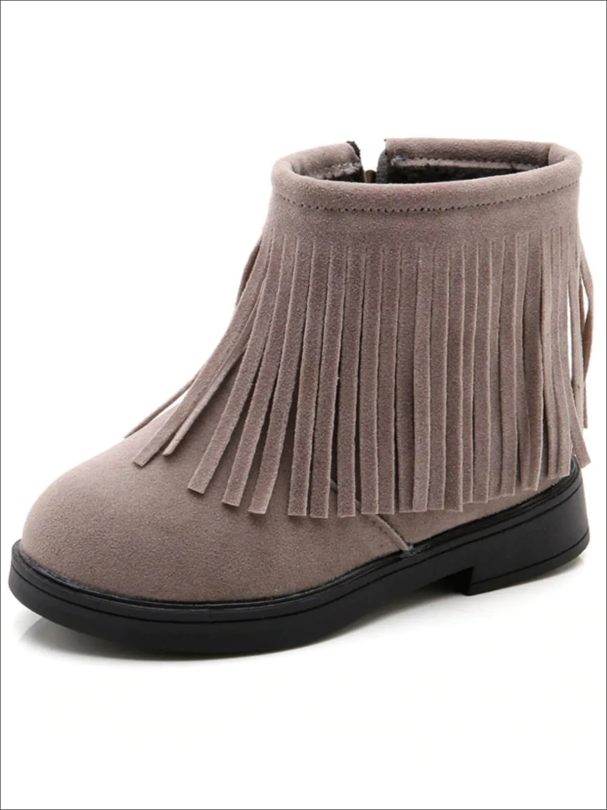 Girls Grey Bohemian Suede Fringe Ankle Boots By Liv and Mia