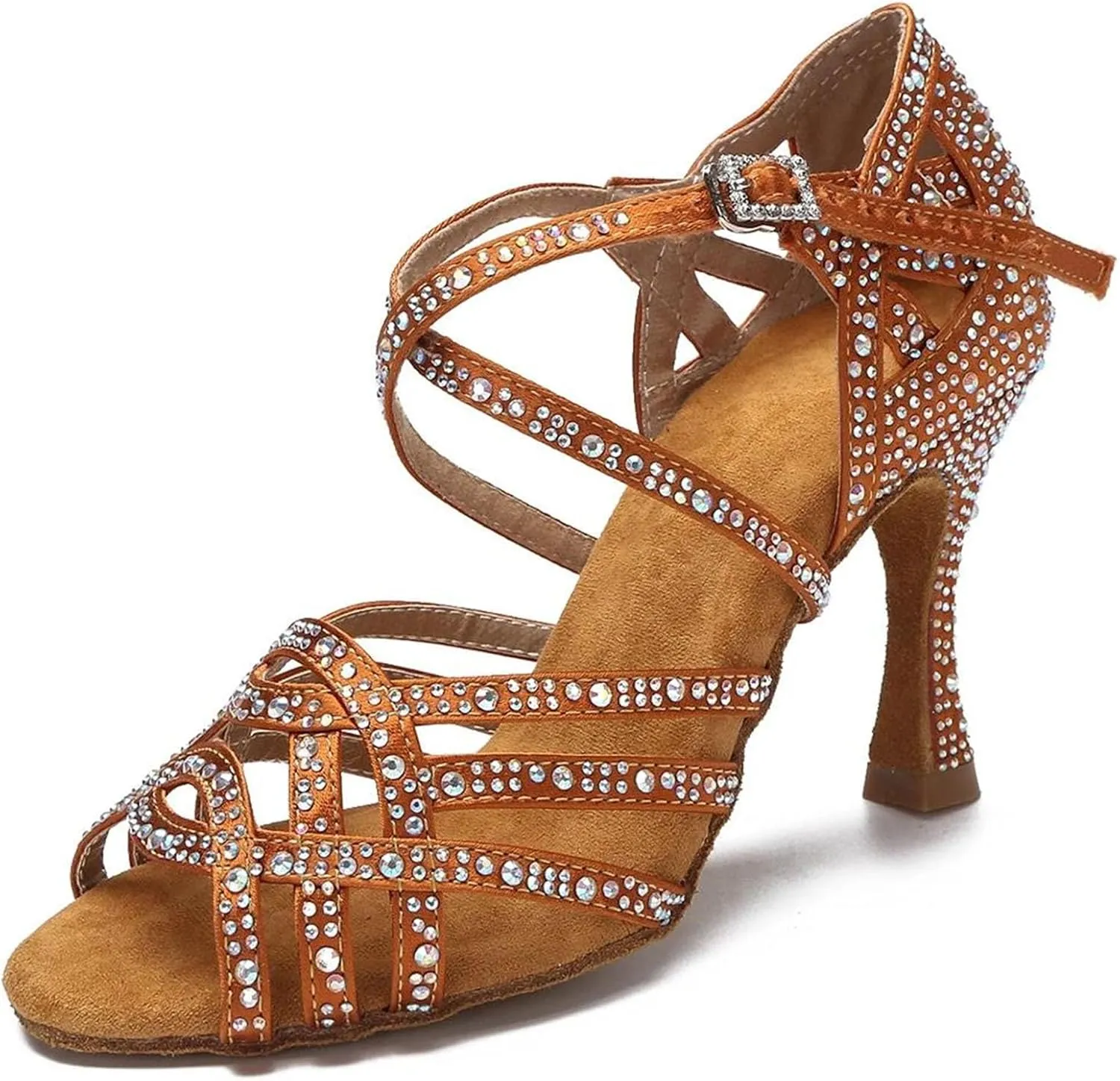 Girls Sapphire-Toned Wedding Sandals - Lace-Up Satin Heels with Crystal Buckles for Formal Dinners (7.5CM/2.95")