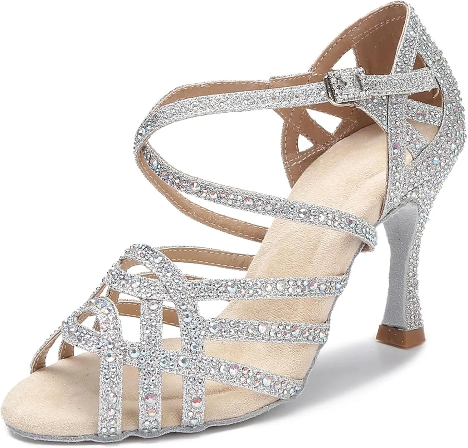 Girls Sapphire-Toned Wedding Sandals - Lace-Up Satin Heels with Crystal Buckles for Formal Dinners (7.5CM/2.95")