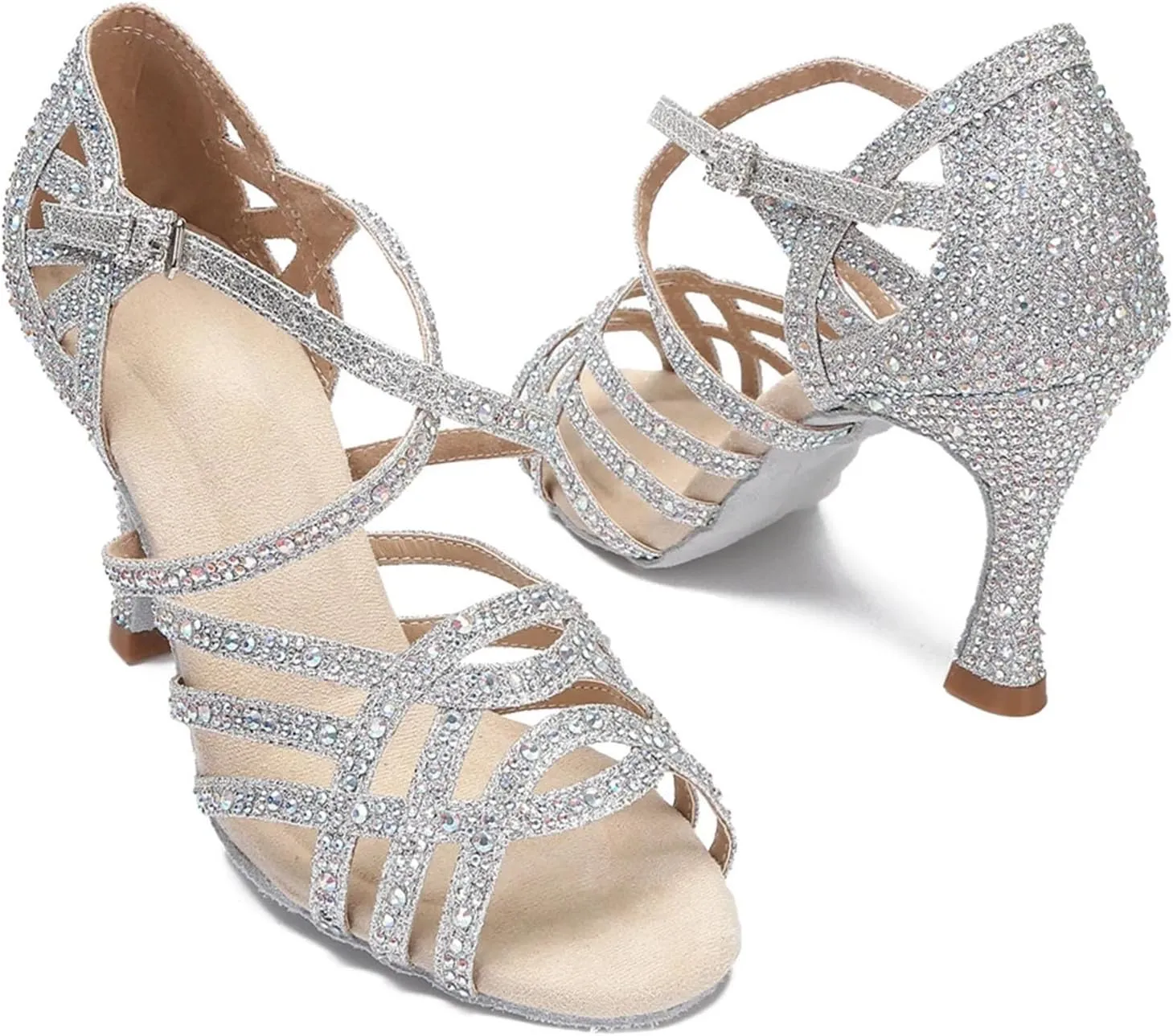 Girls Sapphire-Toned Wedding Sandals - Lace-Up Satin Heels with Crystal Buckles for Formal Dinners (7.5CM/2.95")