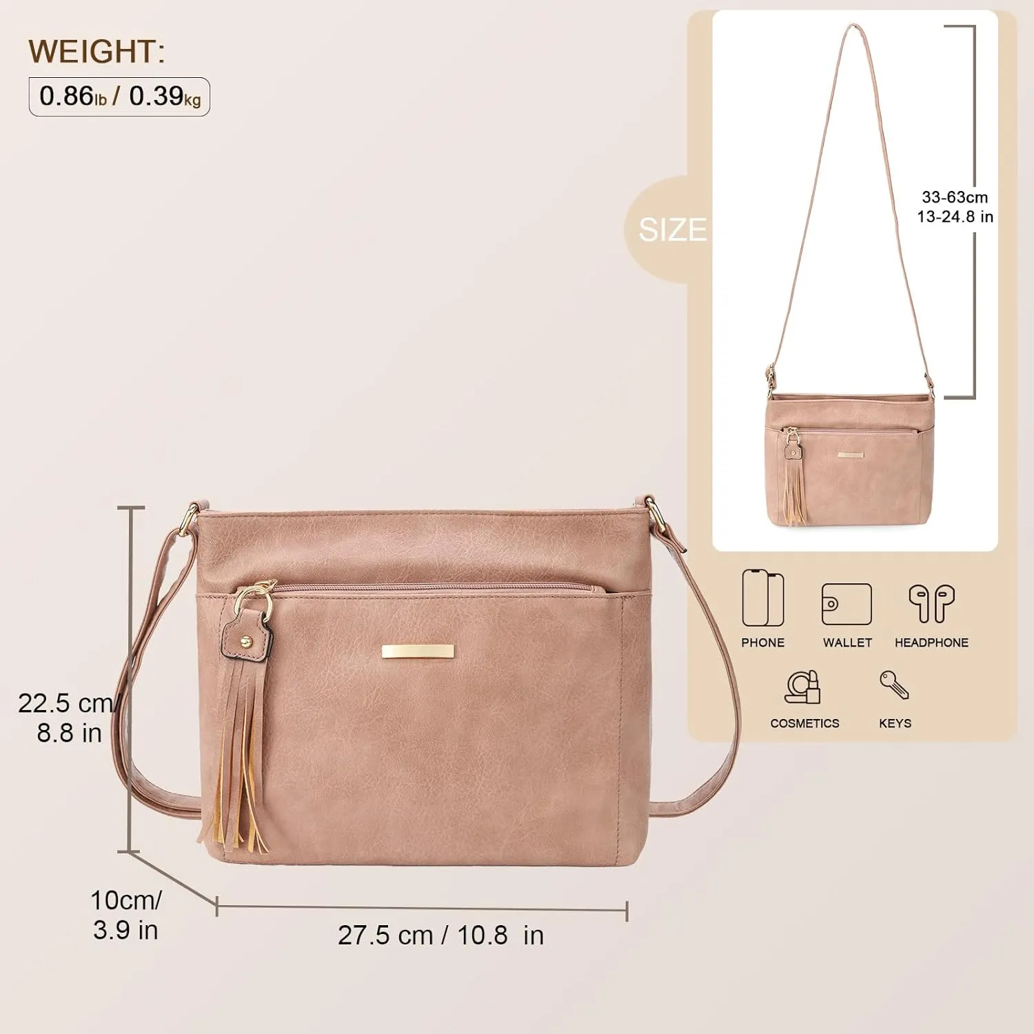 Gladdon Tassels Crossbody Bags for Women Medium Size Leather Shoulder Purse Trendy Soft Travel Shoulder Handbags