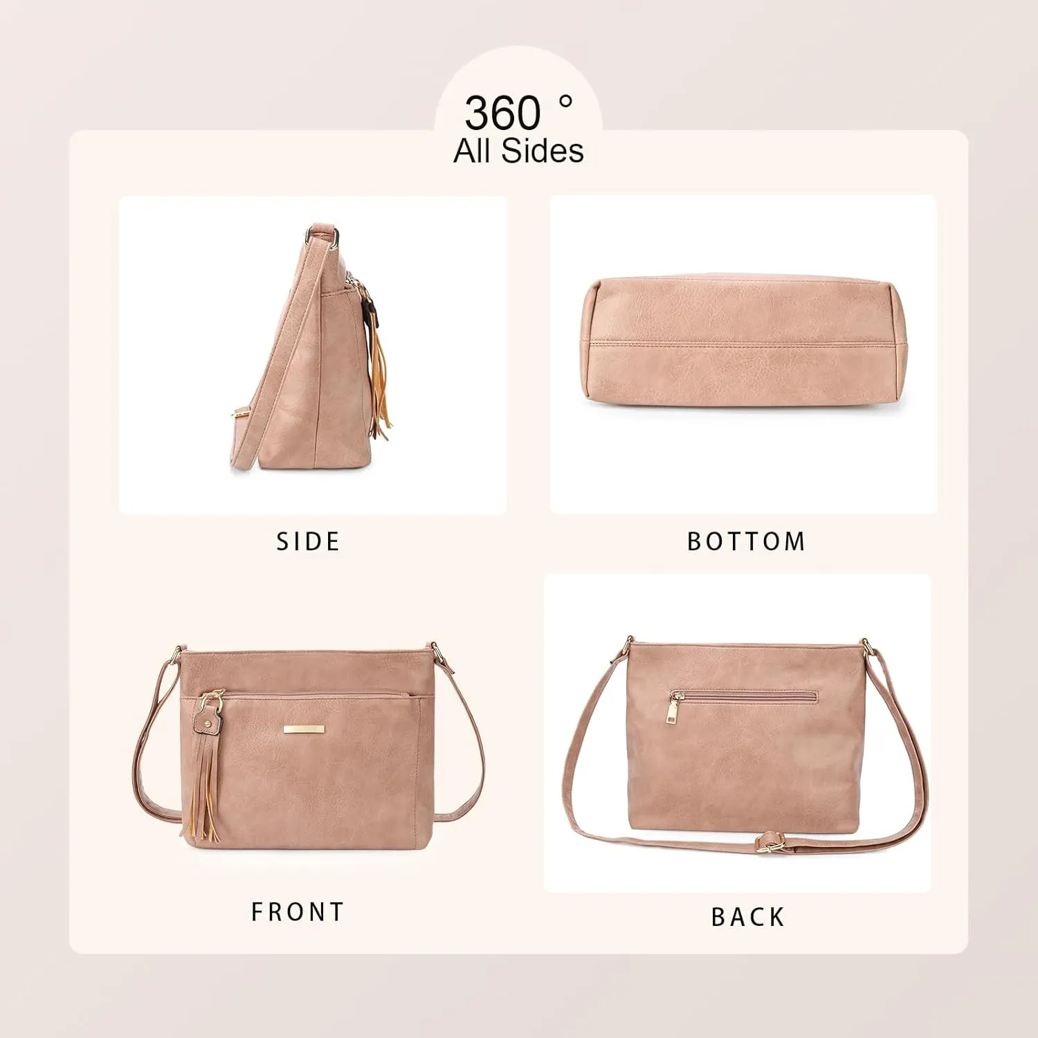 Gladdon Tassels Crossbody Bags for Women Medium Size Leather Shoulder Purse Trendy Soft Travel Shoulder Handbags