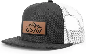 God is Greater Mountain Leather Flatbill Christian Trucker Hat - Fit Snapback Hat - Breathable Mesh Side for Casual Wear