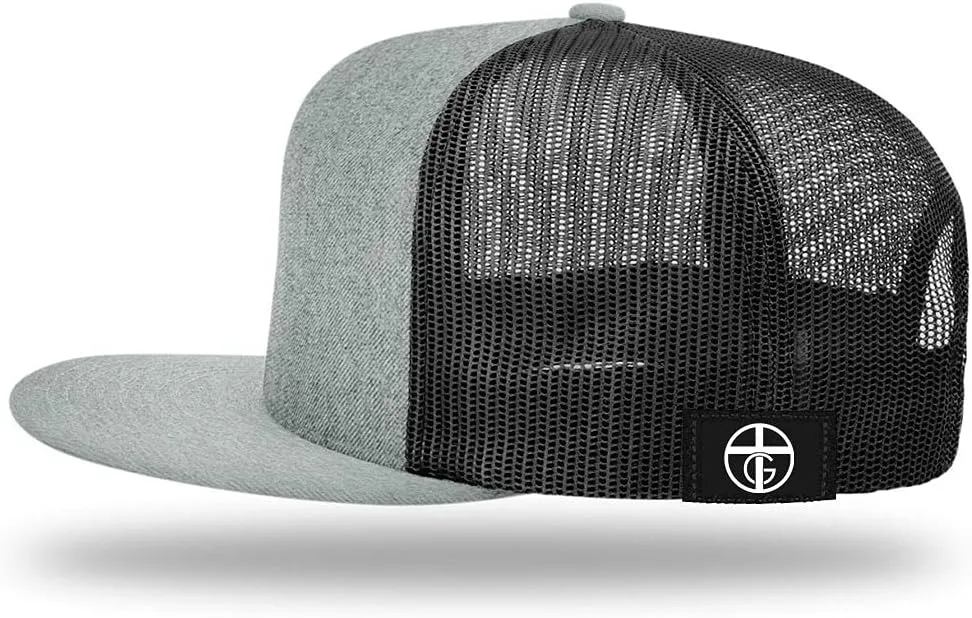 God is Greater Mountain Leather Flatbill Christian Trucker Hat - Fit Snapback Hat - Breathable Mesh Side for Casual Wear