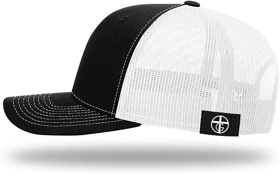 God is Greater Mountain Leather Patch Christian Trucker Hat - Fit Snapback Hat - Breathable Mesh Side for Casual Wear