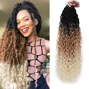 Goddess Locs Crochet Hair 22 Inch Curly Faux Locs 6 Packs Pre-looped Boho River Hippie Bohemian for Black Women (1B/27/613)