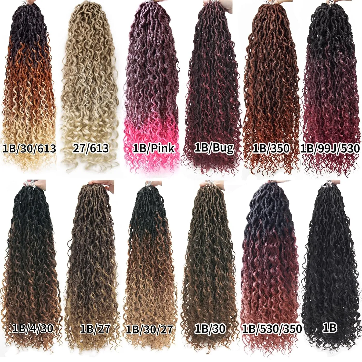Goddess Locs Crochet Hair 22 Inch Curly Faux Locs 6 Packs Pre-looped Boho River Hippie Bohemian for Black Women (1B/27/613)