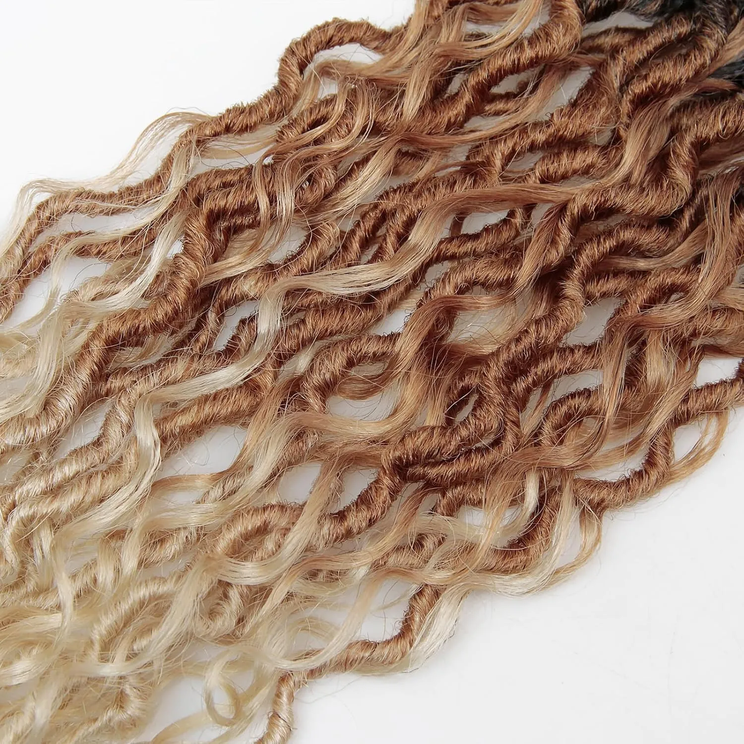 Goddess Locs Crochet Hair 22 Inch Curly Faux Locs 6 Packs Pre-looped Boho River Hippie Bohemian for Black Women (1B/27/613)