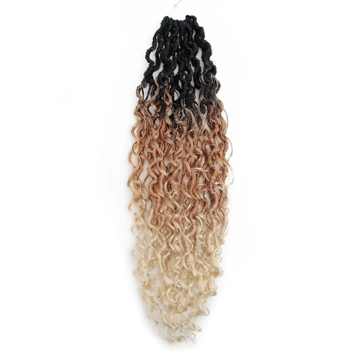 Goddess Locs Crochet Hair 22 Inch Curly Faux Locs 6 Packs Pre-looped Boho River Hippie Bohemian for Black Women (1B/27/613)
