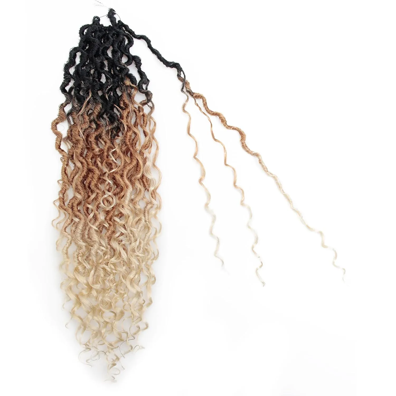 Goddess Locs Crochet Hair 22 Inch Curly Faux Locs 6 Packs Pre-looped Boho River Hippie Bohemian for Black Women (1B/27/613)
