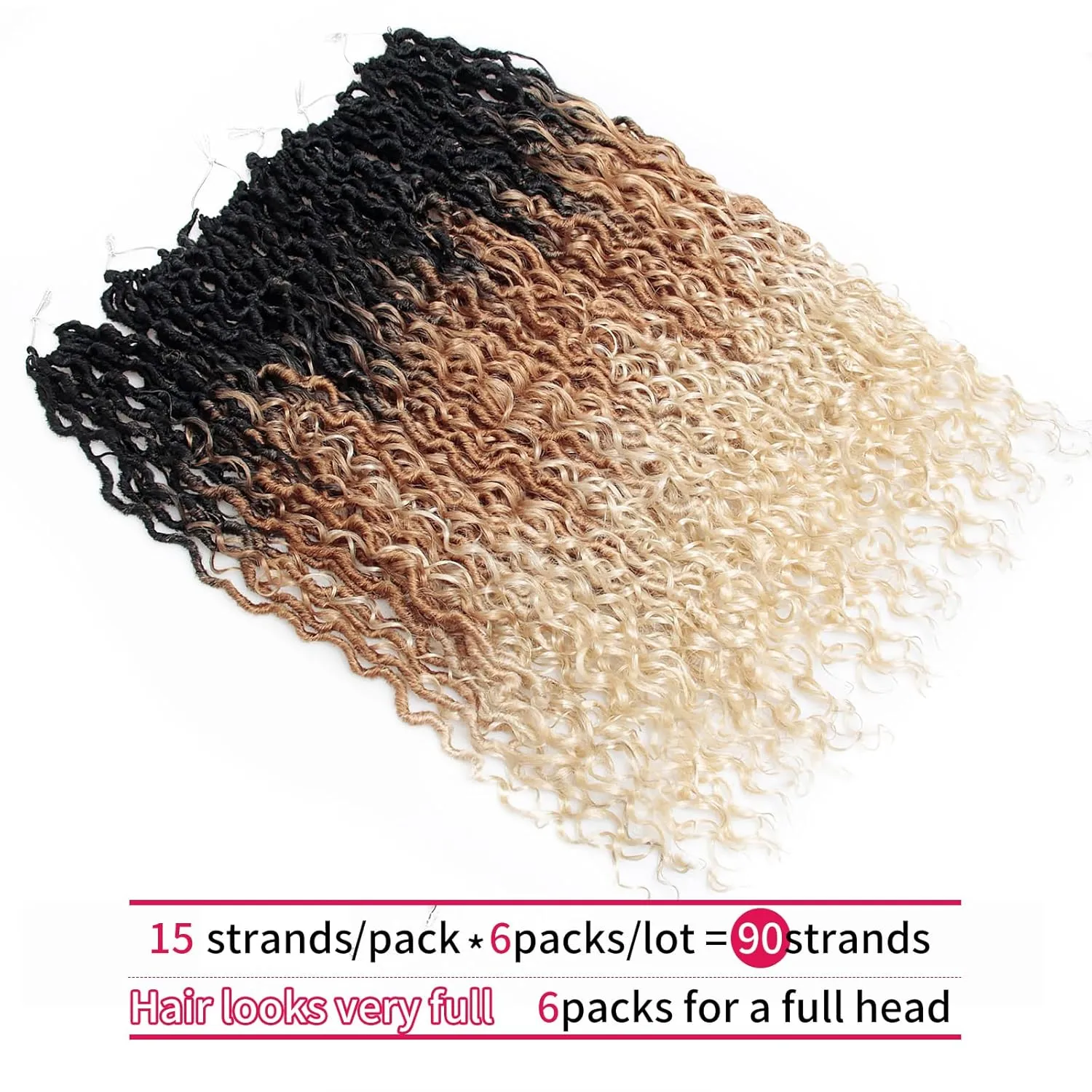 Goddess Locs Crochet Hair 22 Inch Curly Faux Locs 6 Packs Pre-looped Boho River Hippie Bohemian for Black Women (1B/27/613)