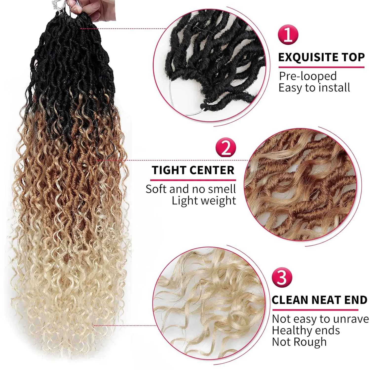 Goddess Locs Crochet Hair 22 Inch Curly Faux Locs 6 Packs Pre-looped Boho River Hippie Bohemian for Black Women (1B/27/613)