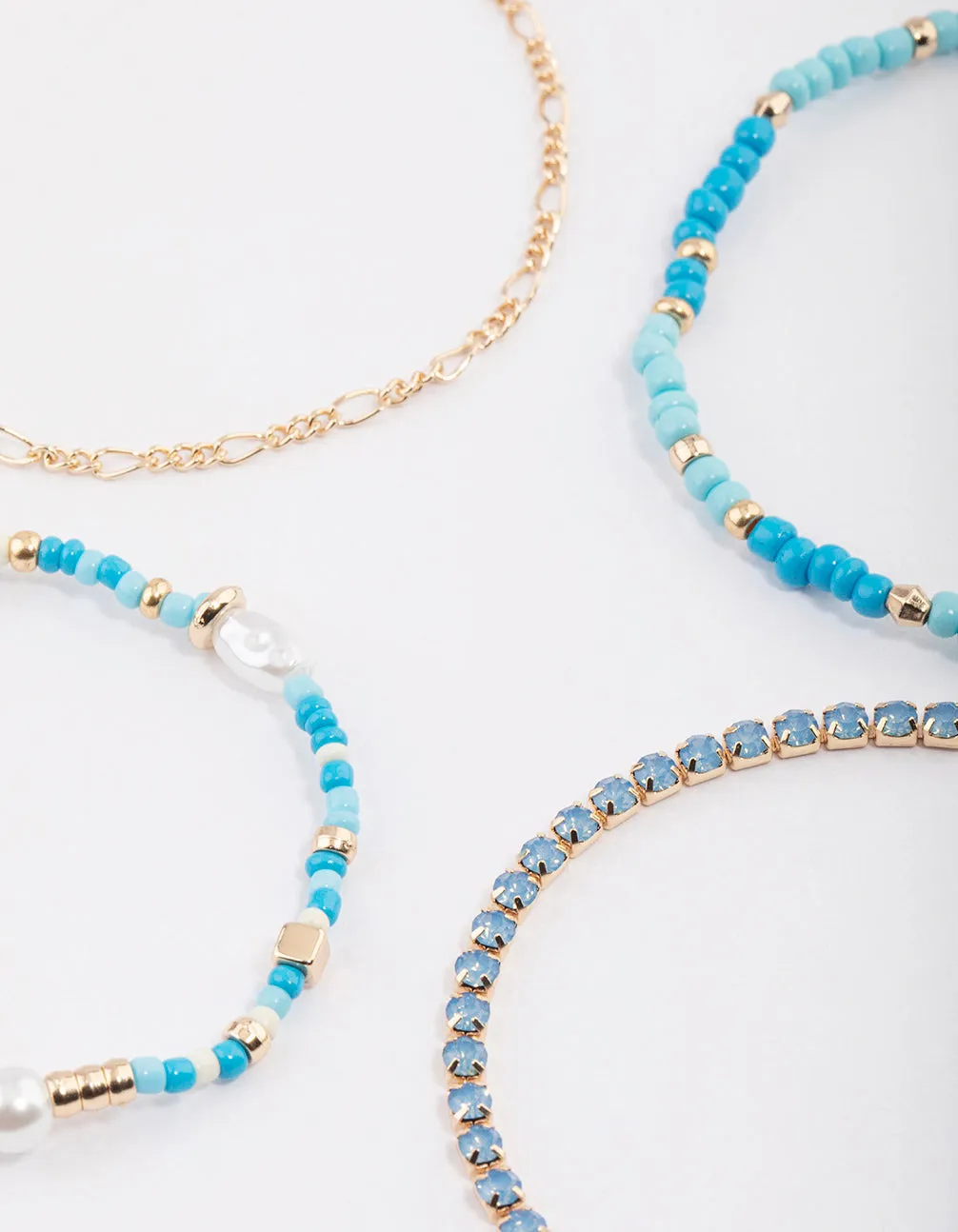 Gold Mixed Bead & Pearl Chain Bracelet 4-Pack