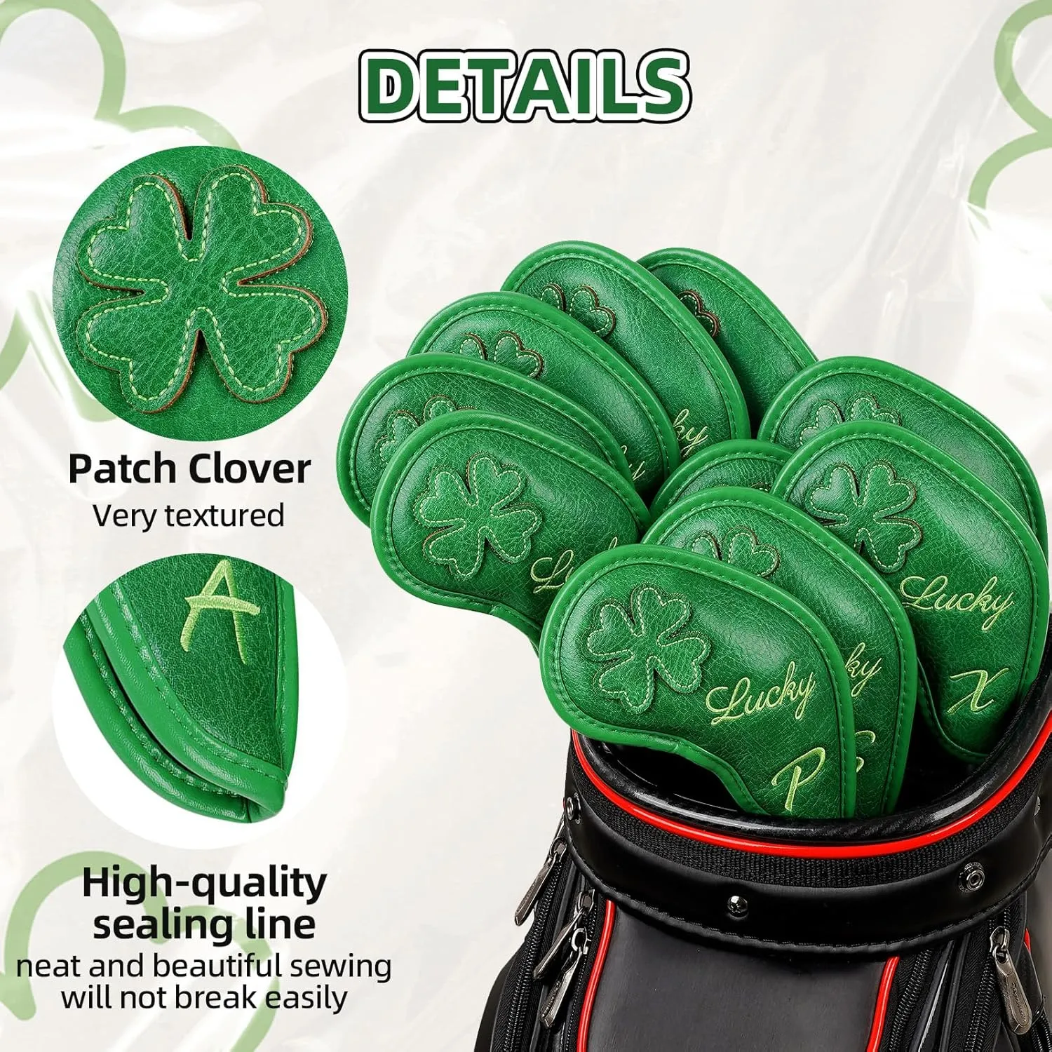 Golf Headcovers Golf Club Head Covers Four Leaf Clover Good Luck Charm - Clover Style Premium Leather Driver Fairway(FW) Wood Hybrid(UT) with Number Tags