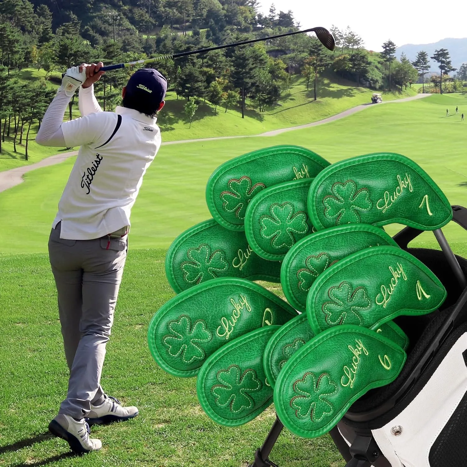 Golf Headcovers Golf Club Head Covers Four Leaf Clover Good Luck Charm - Clover Style Premium Leather Driver Fairway(FW) Wood Hybrid(UT) with Number Tags