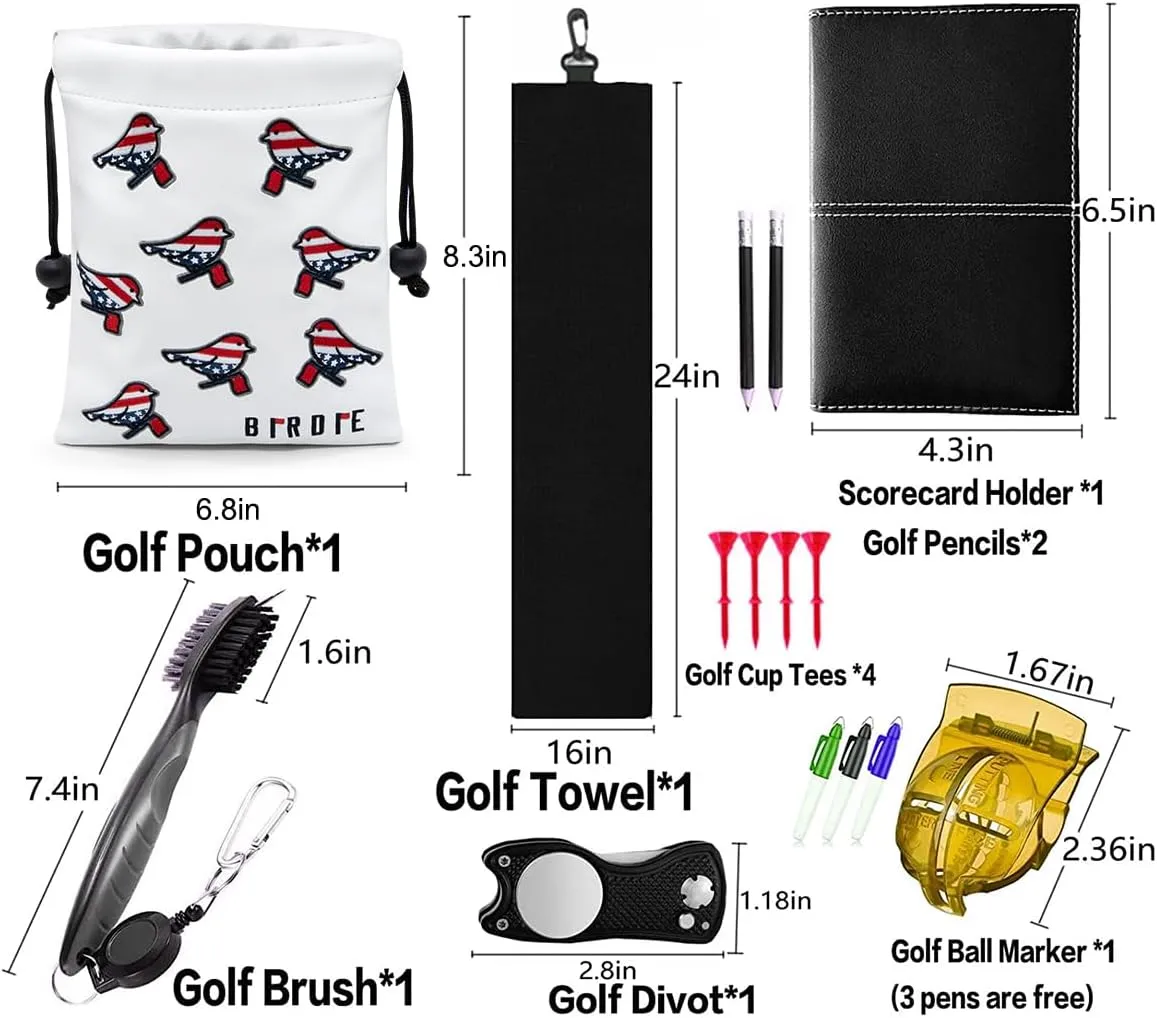 Golf Valuables Pouch - Leather Tee Pouch with Drawstring Closure, Portable Golf Accessories