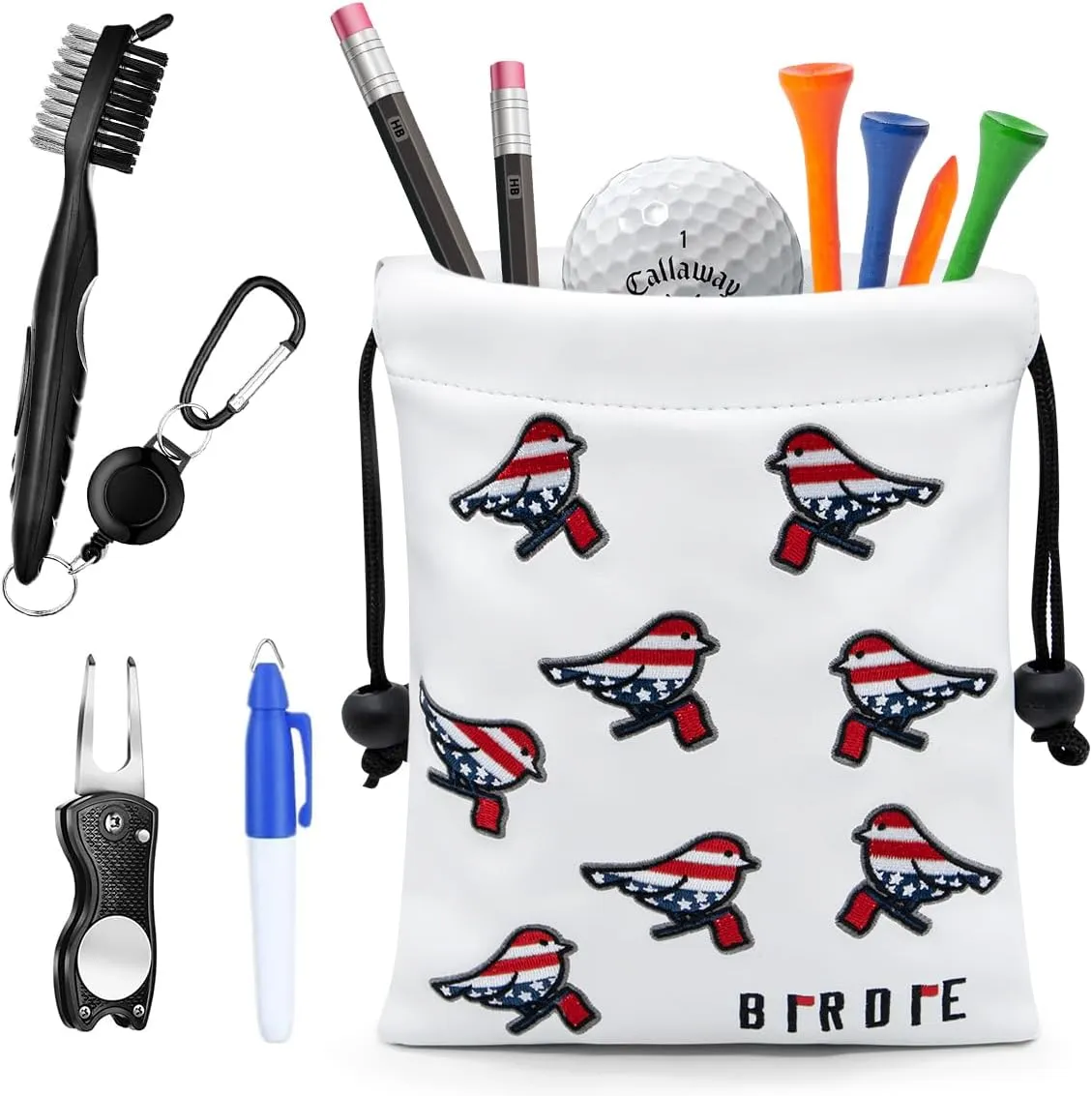 Golf Valuables Pouch - Leather Tee Pouch with Drawstring Closure, Portable Golf Accessories