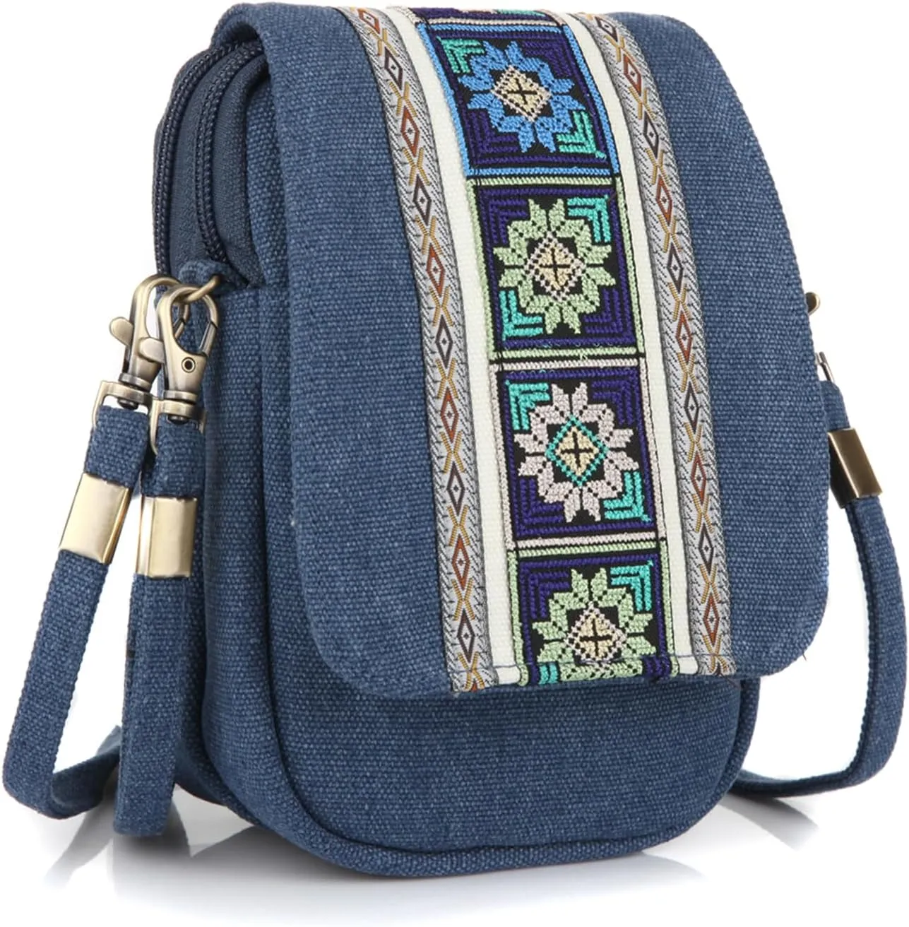 Goodhan Embroidery Canvas Crossbody Bag Cell phone Pouch Coin Purse for Women