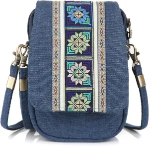 Goodhan Embroidery Canvas Crossbody Bag Cell phone Pouch Coin Purse for Women