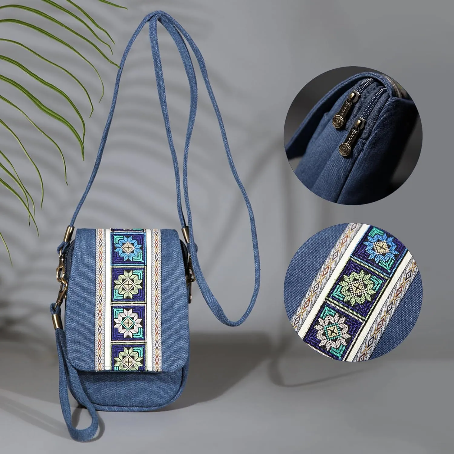 Goodhan Embroidery Canvas Crossbody Bag Cell phone Pouch Coin Purse for Women