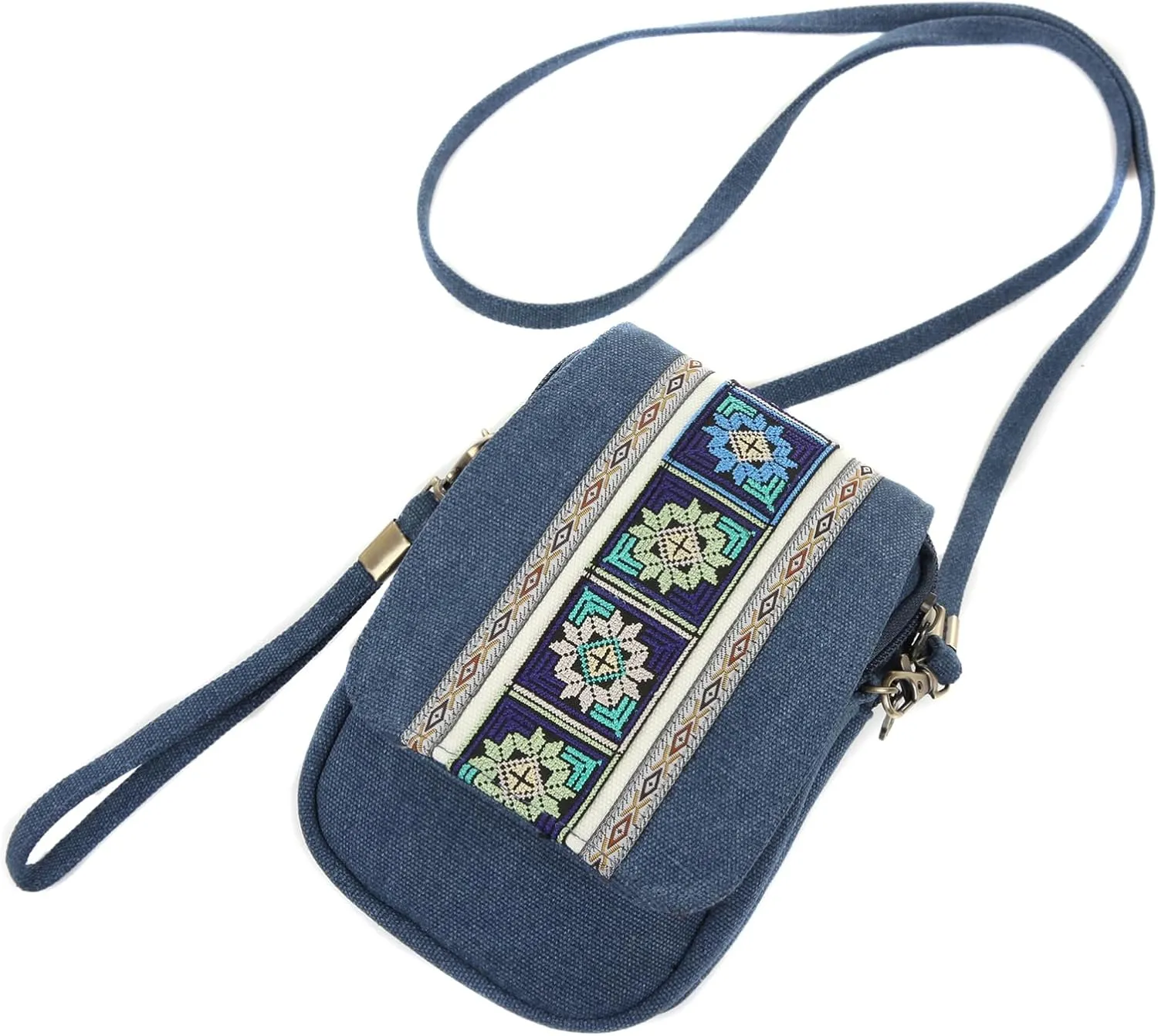 Goodhan Embroidery Canvas Crossbody Bag Cell phone Pouch Coin Purse for Women