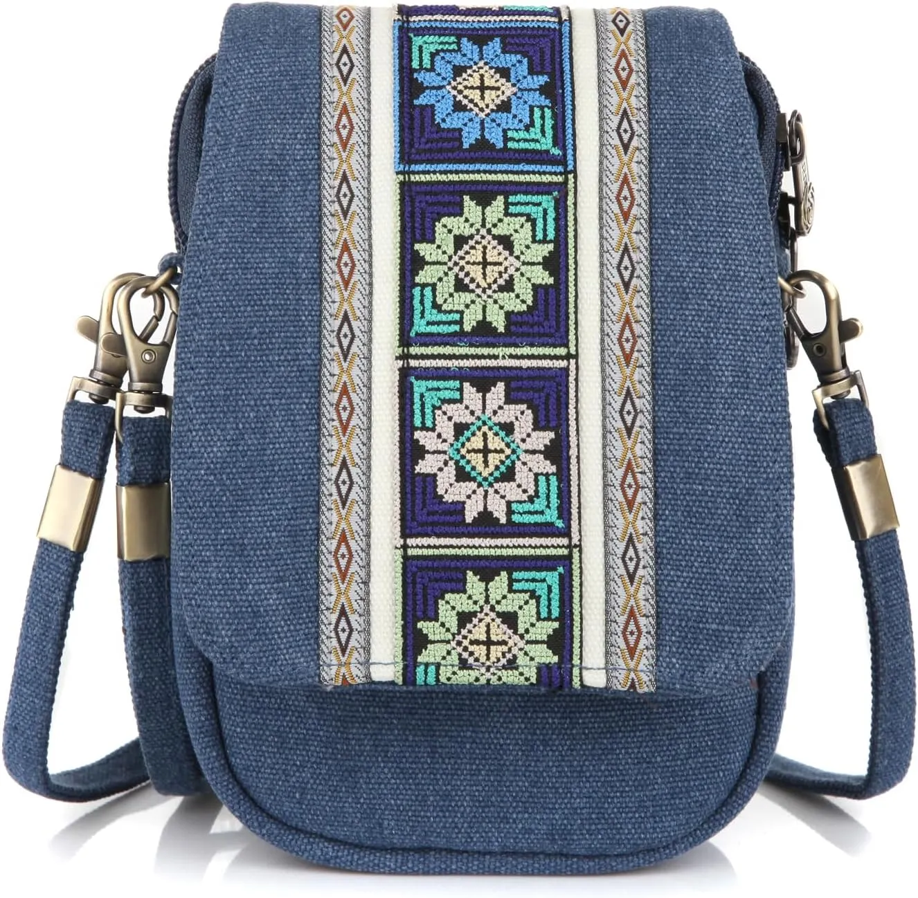 Goodhan Embroidery Canvas Crossbody Bag Cell phone Pouch Coin Purse for Women
