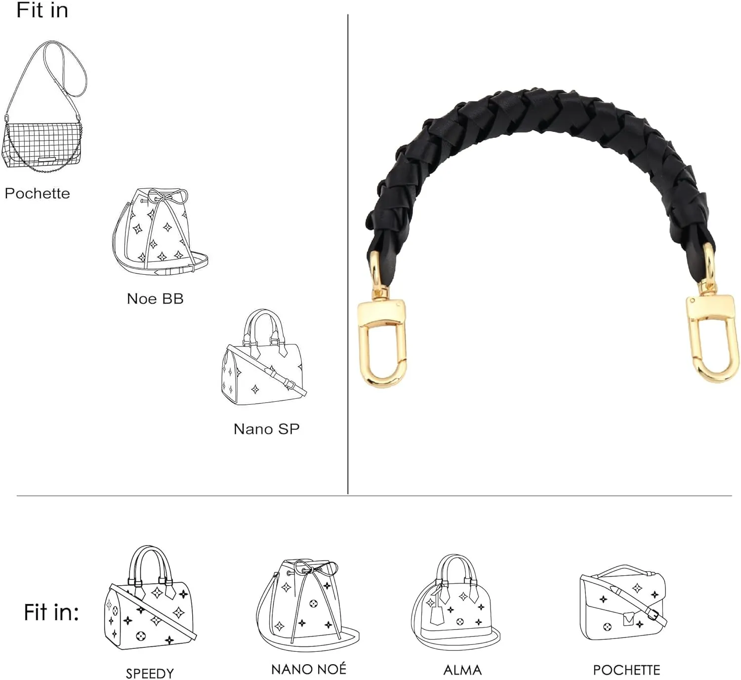 GOXTECH 12 Inches Genuine Leather Top Braided Handle Suitable for Hobo Bucket Bags Pochette Bag
