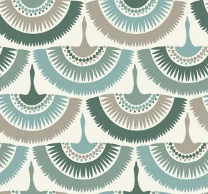 Green Feather and Fringe Wallpaper