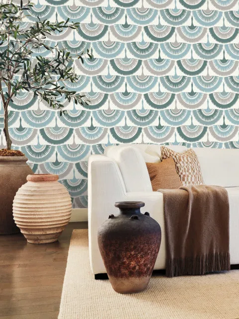 Green Feather and Fringe Wallpaper
