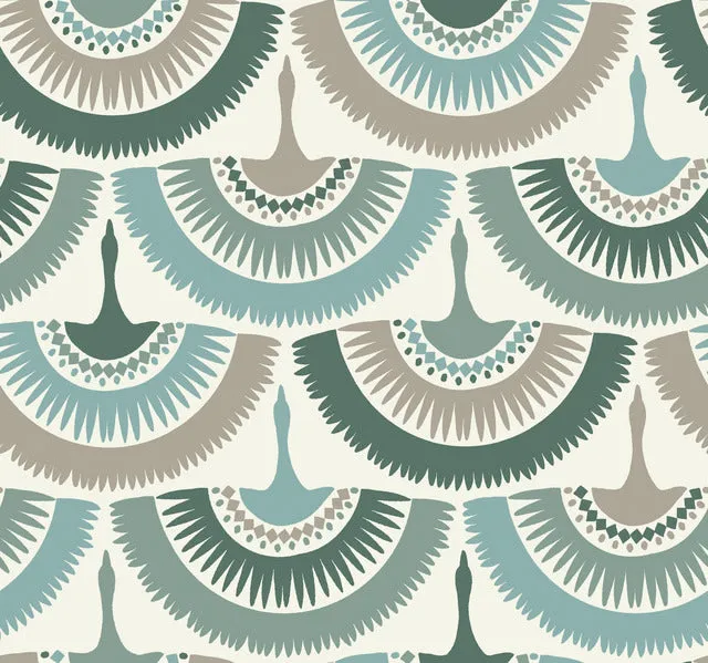Green Feather and Fringe Wallpaper