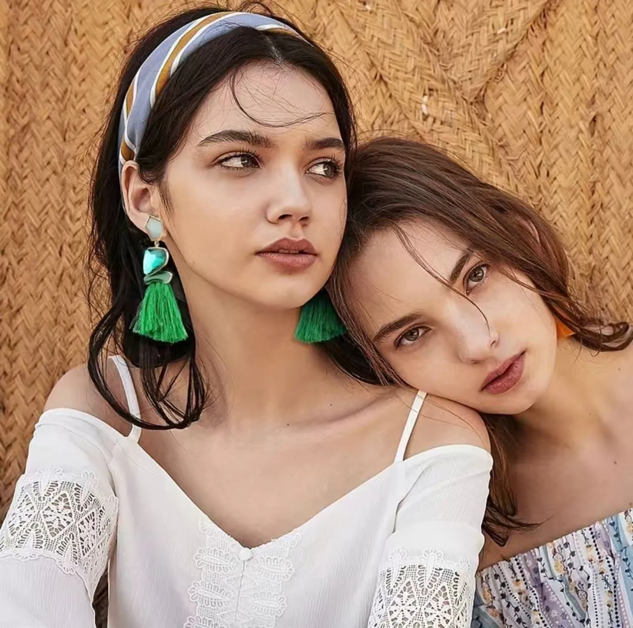 Green Gems Boho Tassel Earrings