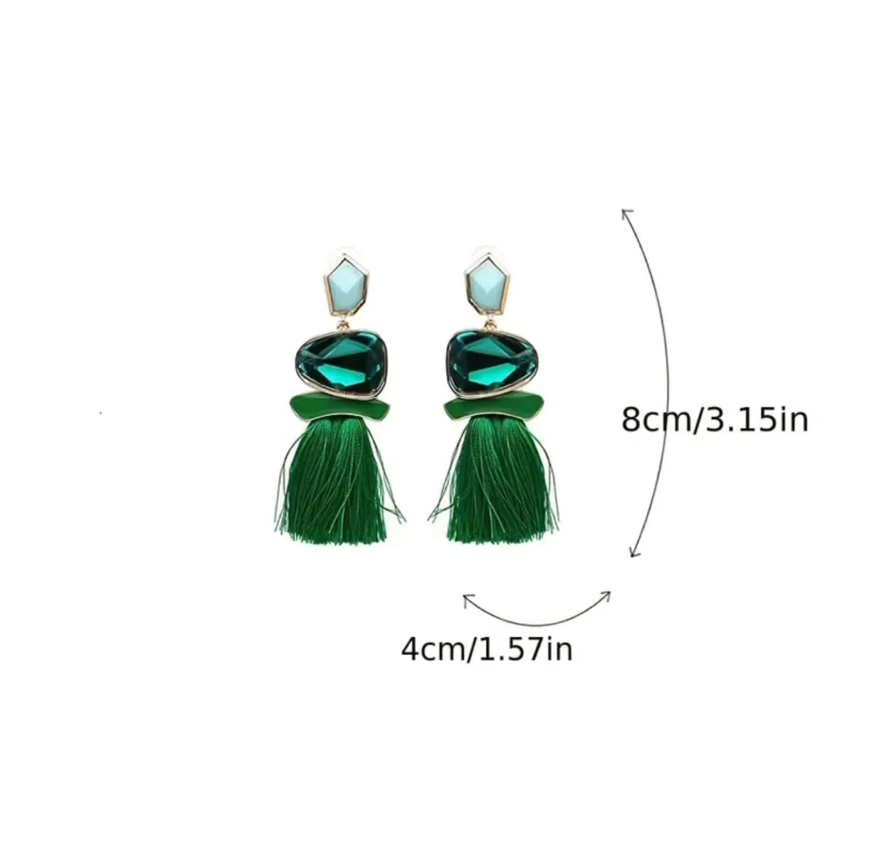 Green Gems Boho Tassel Earrings