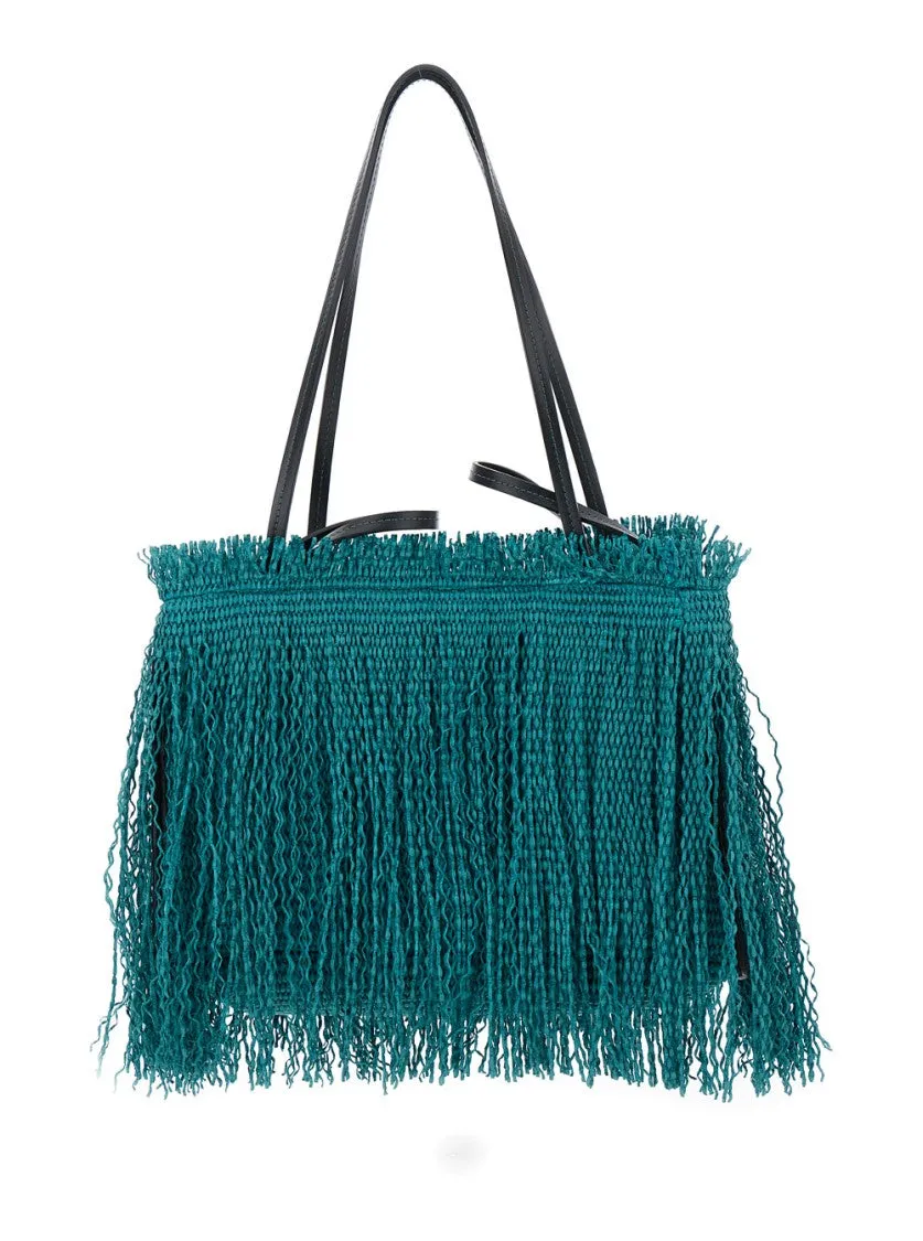 Green Shopper With Hanging Fringes Design