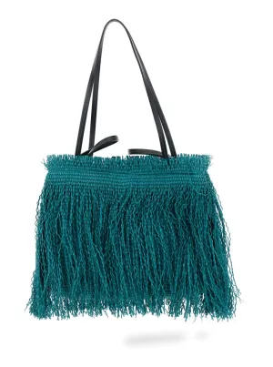 Green Shopper With Hanging Fringes Design