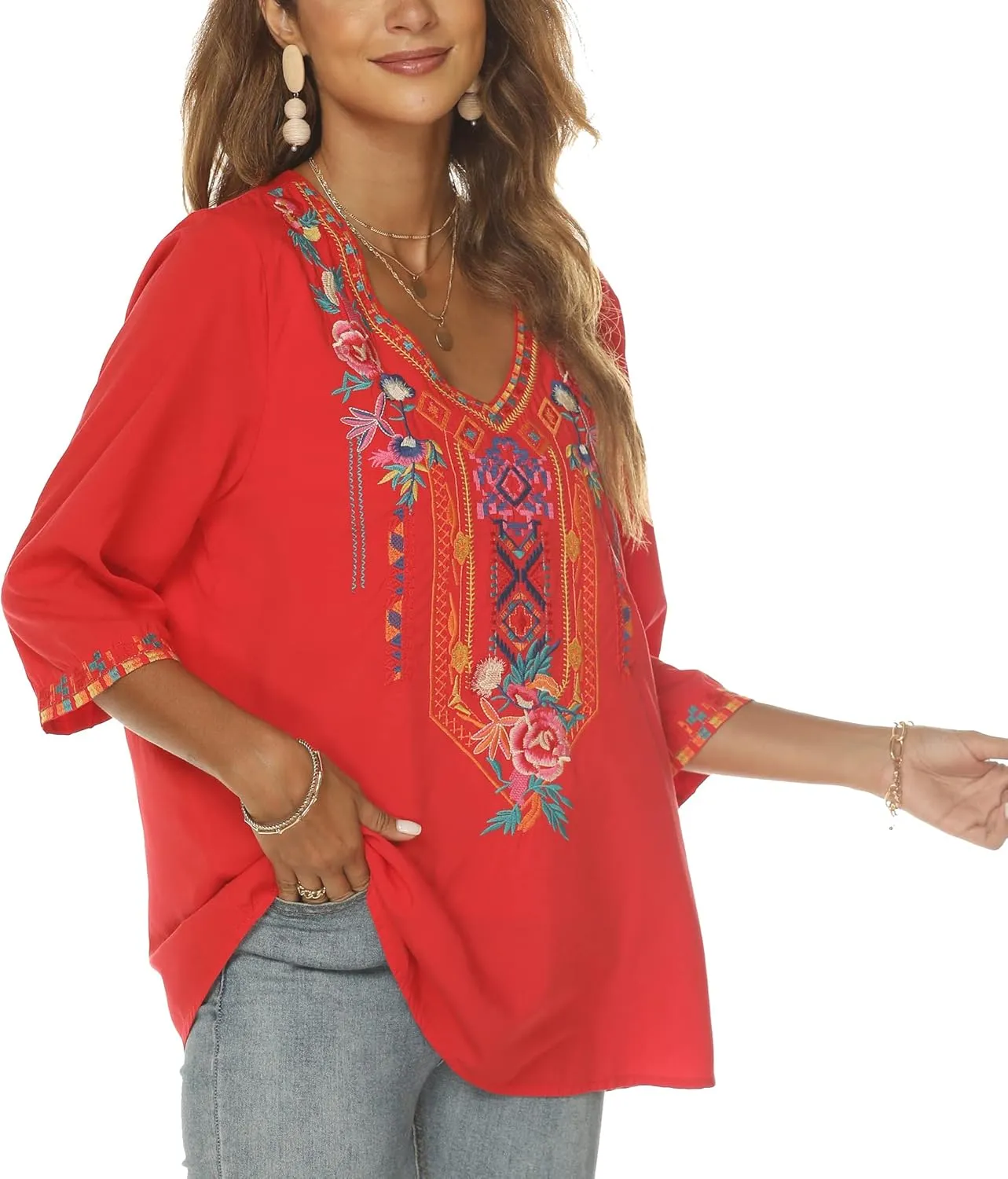Grosy Bohemian Embroidered Tops for Women, Hippie Clothes, Mexican Peasant Blouses, Traditional Boho Clothing Tunic Shirts