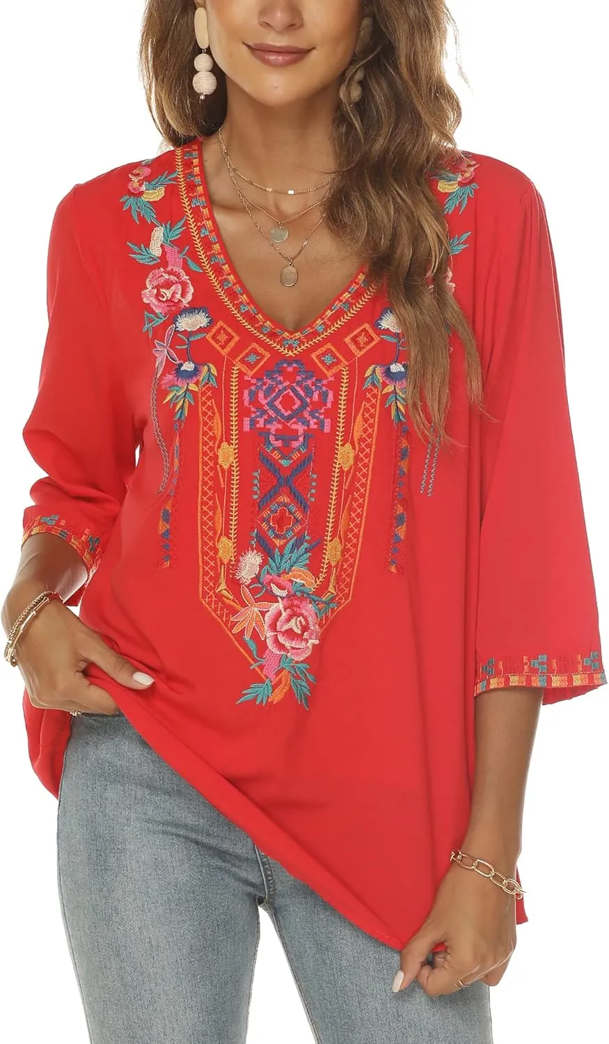 Grosy Bohemian Embroidered Tops for Women, Hippie Clothes, Mexican Peasant Blouses, Traditional Boho Clothing Tunic Shirts