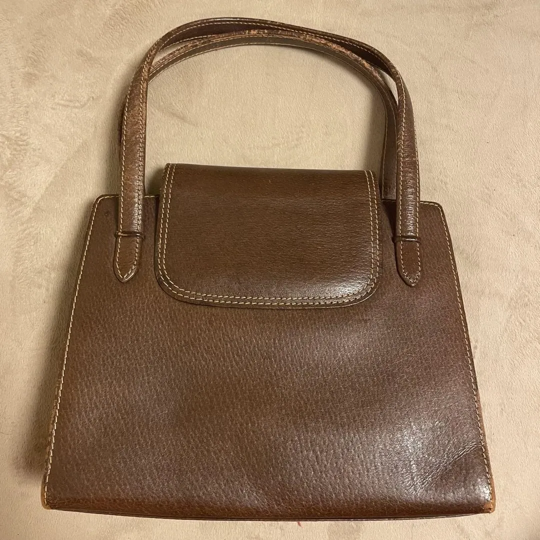 Gucci mod brown leather top handle Kelly bag w carnelian cabochon accents