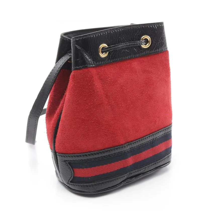 GUCCI Ophidia Mini Bucket Bag Embroidery Suede Leather Red Black 953012 Shoulder Bag
