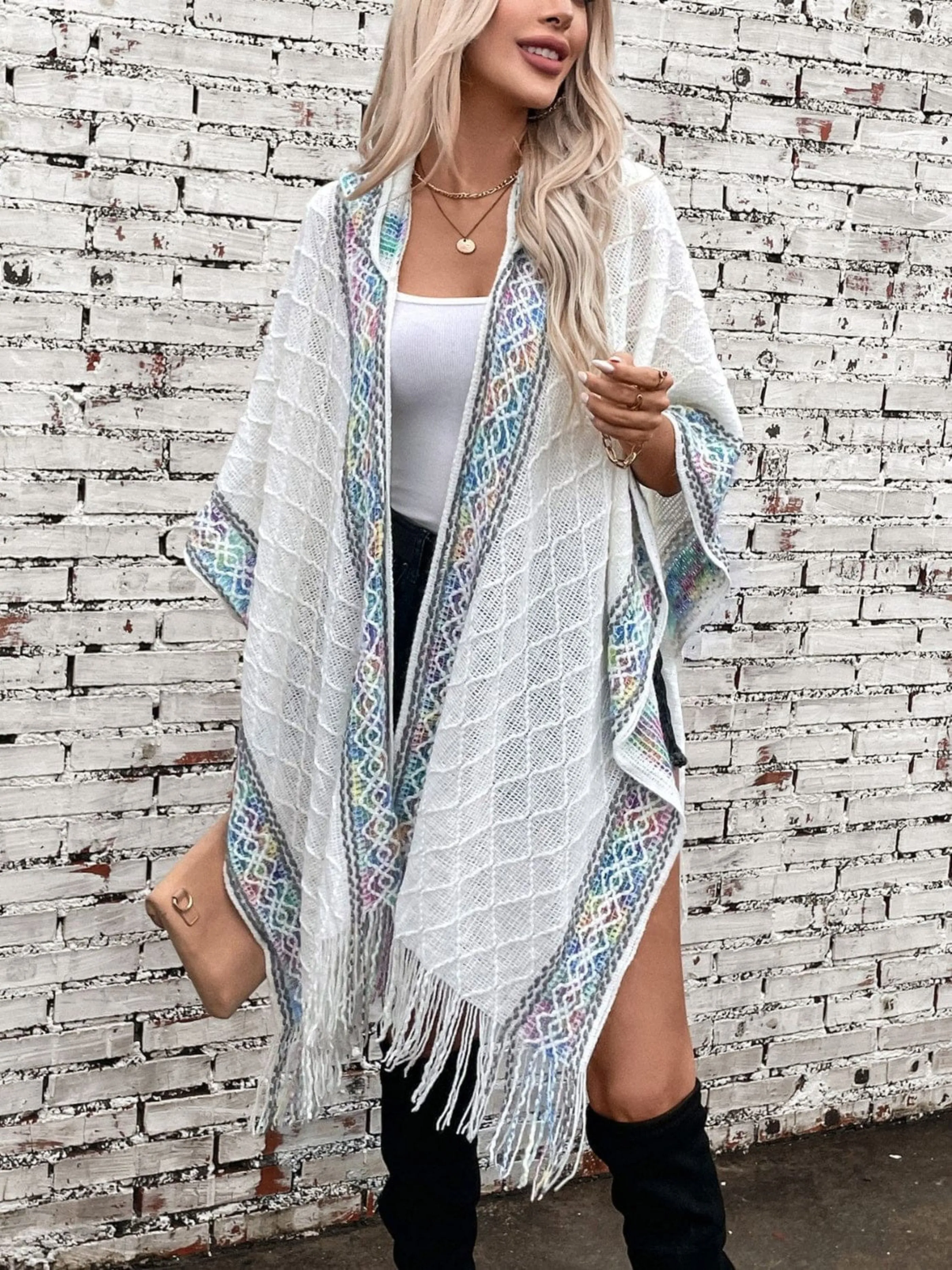GYPSY - Trendy Fringe Hooded Poncho
