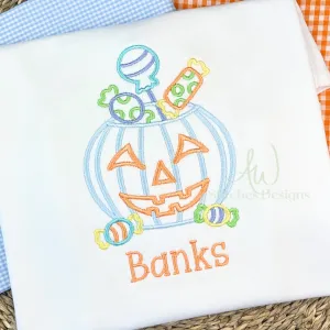 Halloween Trick or Treat Candy Bucket satin stitch