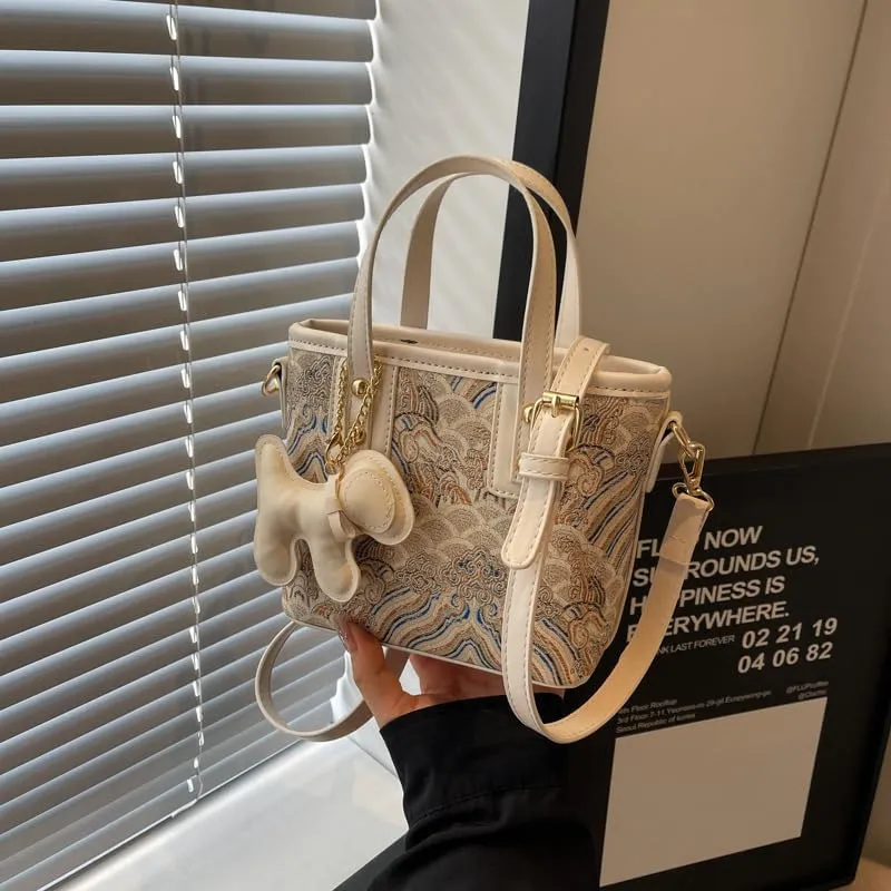 Hand-held small handbags Women's fashion embroidery bucket purses casual versatile crossbody bags