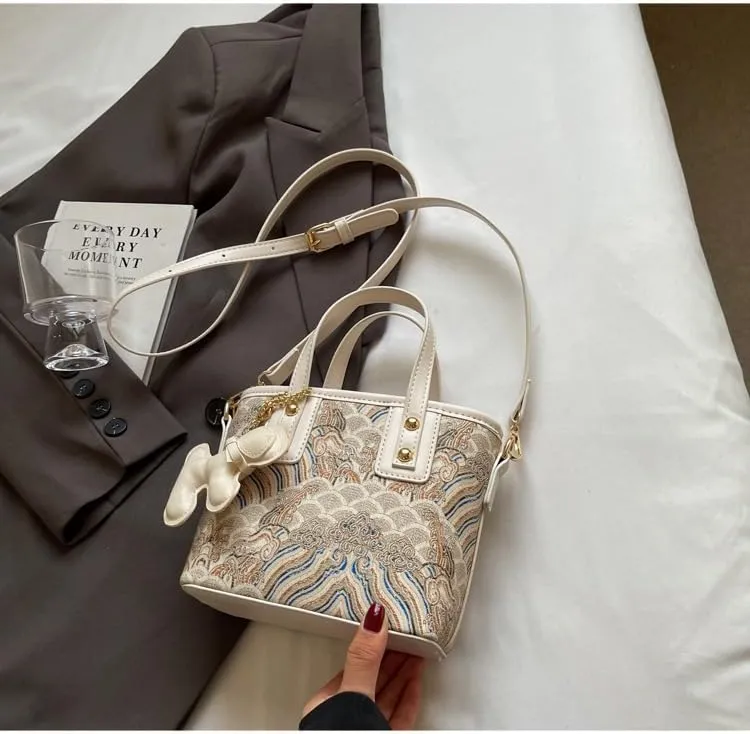 Hand-held small handbags Women's fashion embroidery bucket purses casual versatile crossbody bags